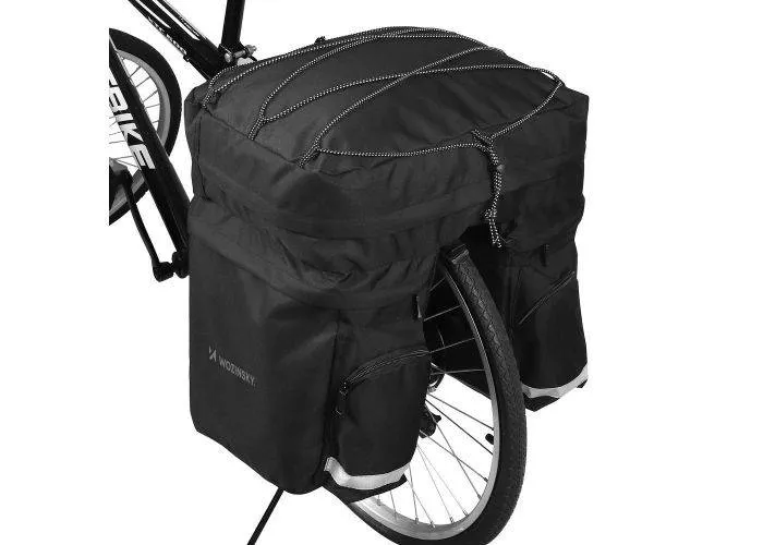 Wozinsky  dobbelt cykeltaske 60L til bagagebærer - Inkl. Regnslag - Sort