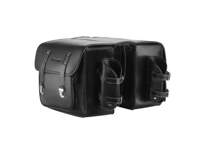 WEST BIKING Læder cykeltaske / Pannier 20L - Til baghjul - Sort