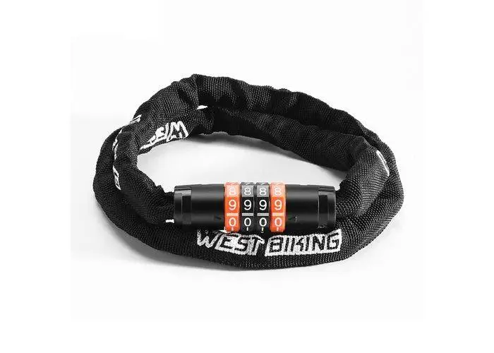 WEST BIKING - Cykellås med kode - 97cm Stålkabel - Sort