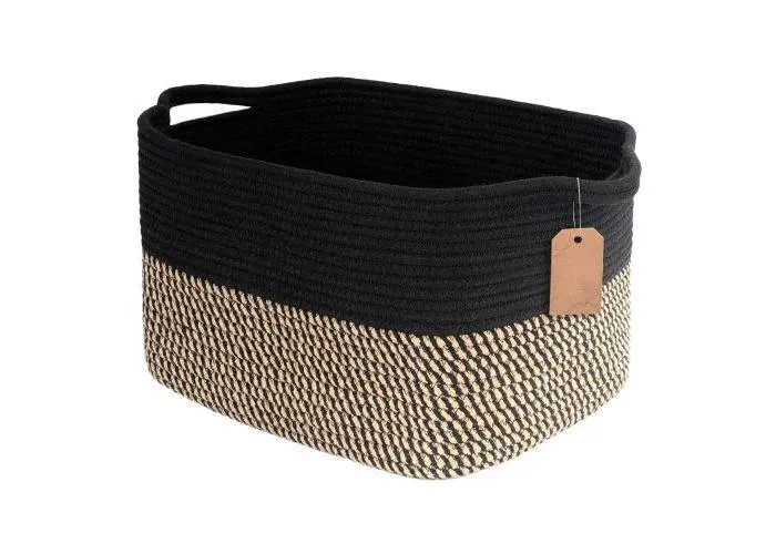 Opbevaringskurv / Vasketøjskurv i Bomuldsreb - 34x28x24cm - Sort/grå