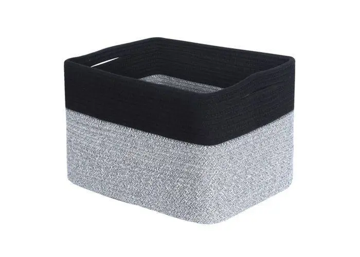 Opbevaringskurv / Vasketøjskurv i Bomuldsreb - 38x25.4x25.4cm - Sort/lysegrå