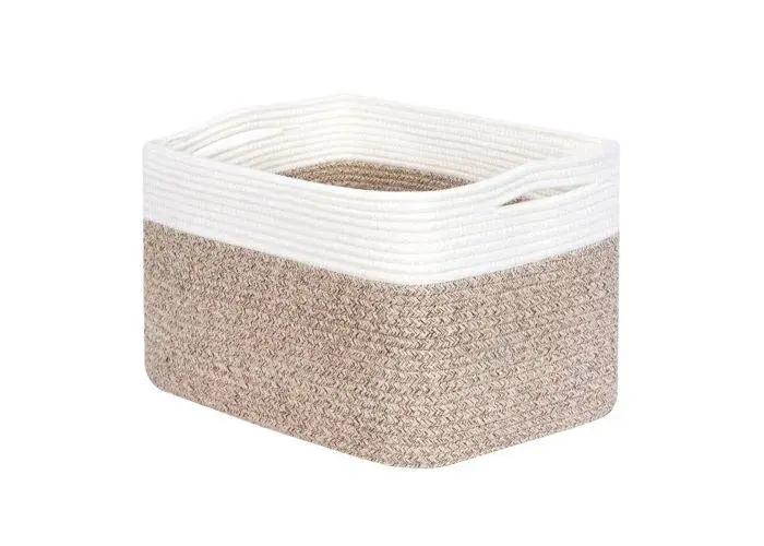 Opbevaringskurv / Vasketøjskurv i Bomuldsreb - 38x25.4x25.4cm - Hvid/Natur