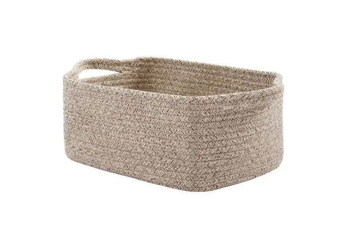 Opbevaringskurv i Bomuldsreb med håndtag - 32.5x22.5x14cm - Lys brun