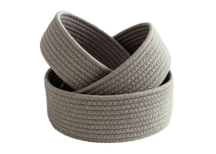 Opbevaringskurv i Bomuldsreb - 17x8cm / 20x9cm / 24x10cm - Sæt med 3 stk. - Mørkegrå