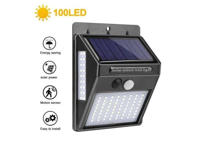 Udendørs LED væglampe med solceller - 100 LED lys - Vandtæt - Automatisk lysfunktion