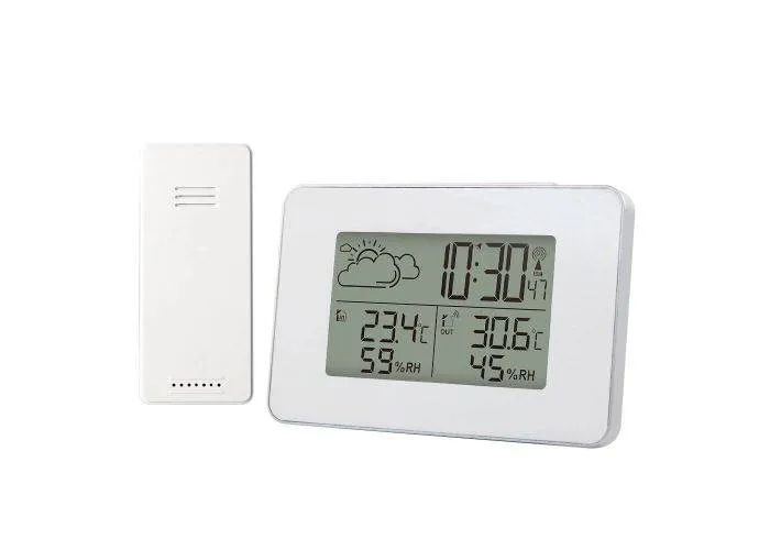 Digital vejrstation - Trådløs - Termoter - Klokke - Hygrometer - LCD skærm - Hvid