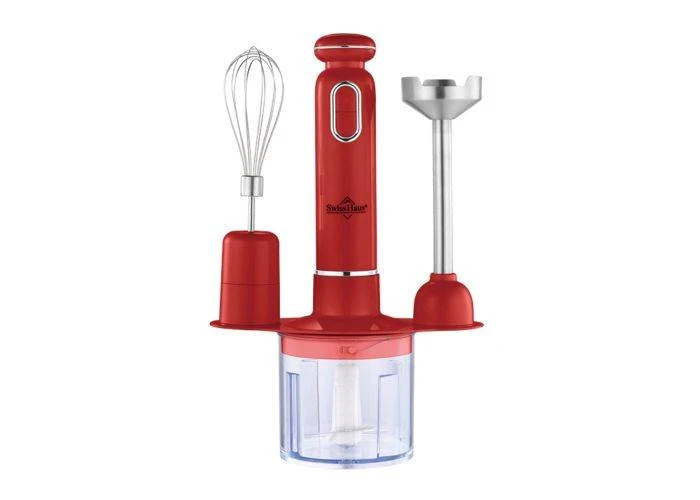 Swiss Haus - Elektrisk stavblendersæt 600W / Chopper 500ml - Rustfrit stål - Rød