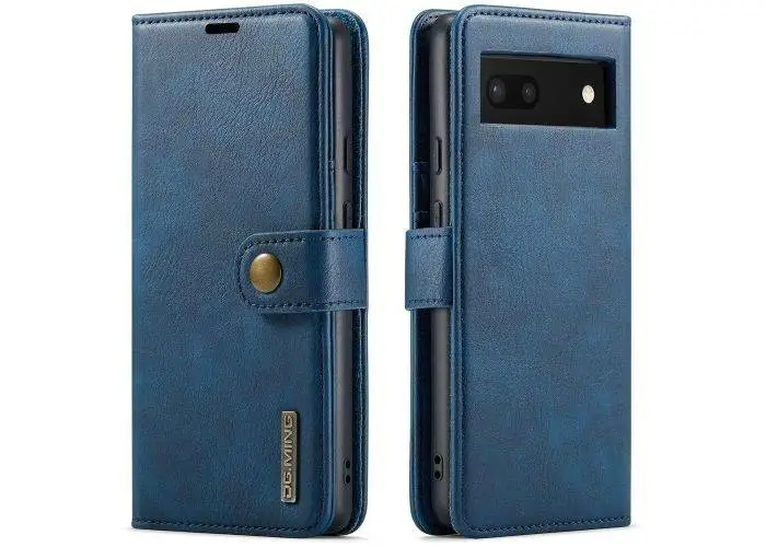Google Pixel 6a - DG MING 2-i-1 ægte læder cover / pung - Blå