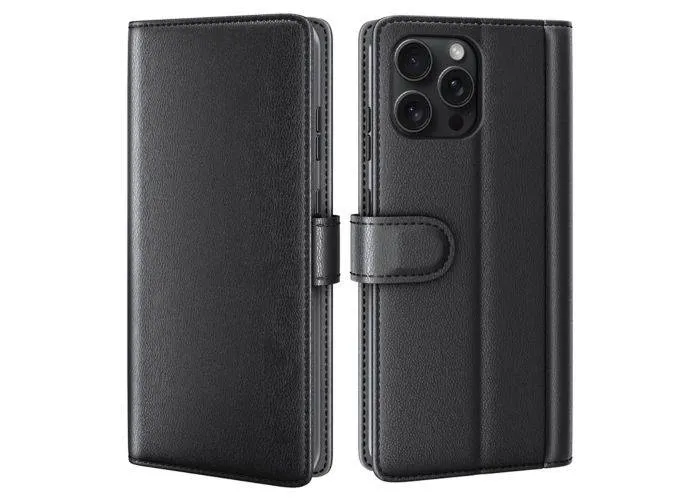 iPhone 16 Pro - Ægte læder cover / pung - Sort