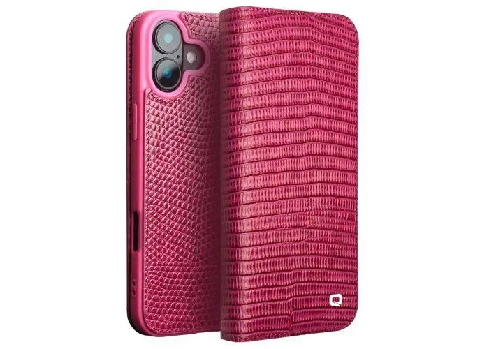 iPhone 16 - QIALINO ægte læder cover - Krokodille design - Rød