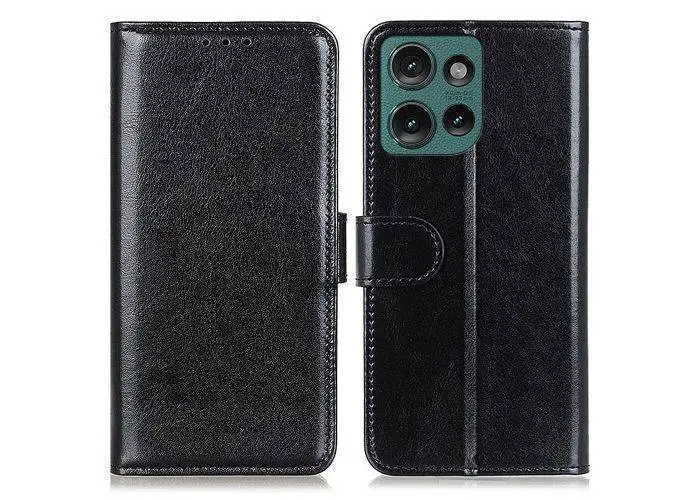 Motorola Edge 50 Neo 5G - Classic læder cover / pung - Sort
