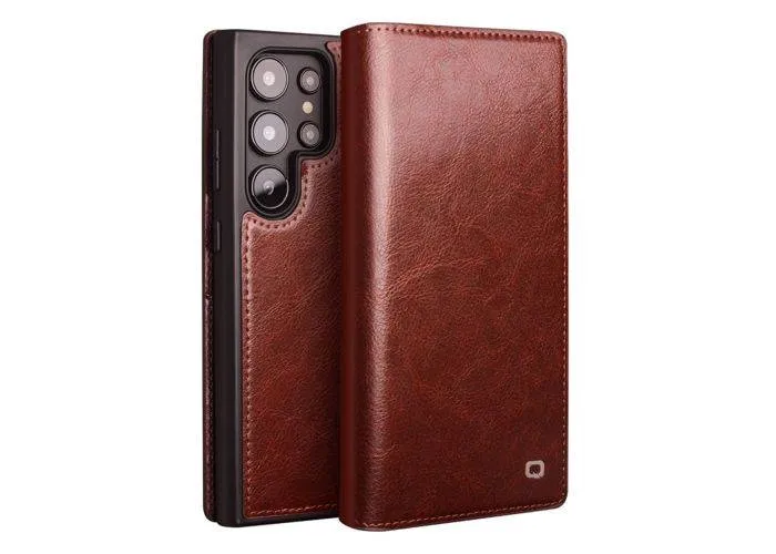 Samsung Galaxy S25 Ultra - QIALINO "Classic" ægte læder cover / pung - Brun