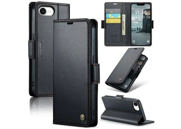  iPhone 17e / 16e - CASEME RFID læder cover / pung - Sort