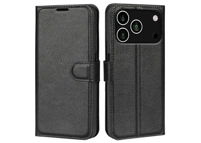 iPhone 17 Pro Max / 18 Pro Max - Læder cover / pung - Sort