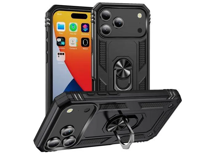 iPhone 17 Pro Max - Armor Hybrid cover med kickstand - Sort