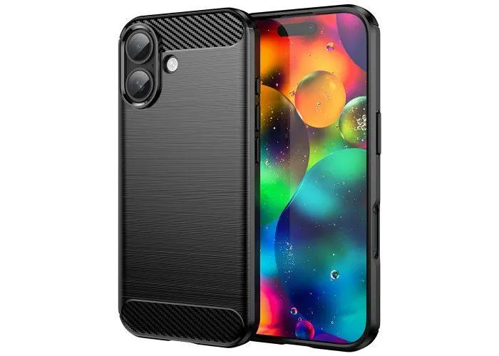 iPhone 17 - Fleksibel gummi cover i børstet design - Sort