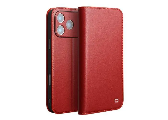iPhone 17 Pro Max - QIALINO ægte læder cover / pung - Vinrød