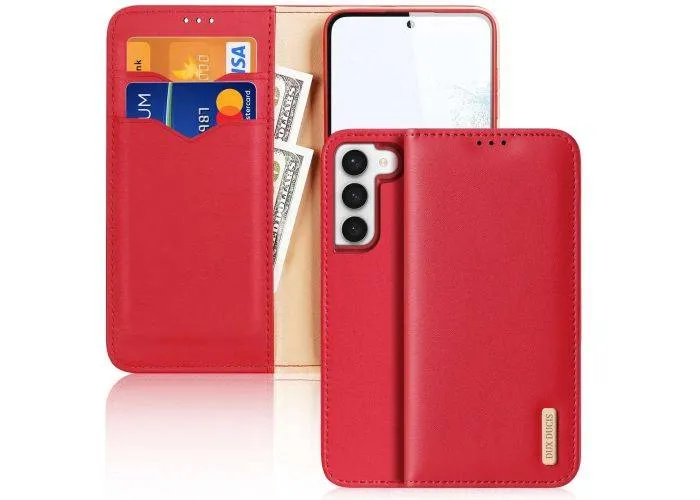 Samsung Galaxy S23 Plus 5G - DUX DUCIS Hivo ægte læder cover / pung - Rød