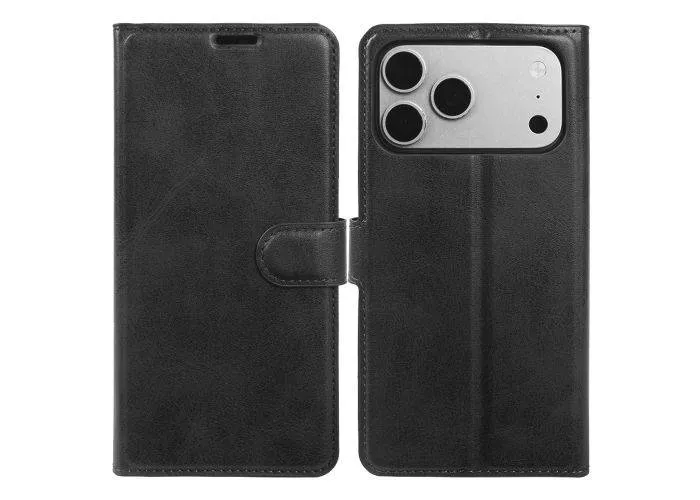 iPhone 17 Pro Max / 18 Pro Max - Vintage læder cover / pung - Sort