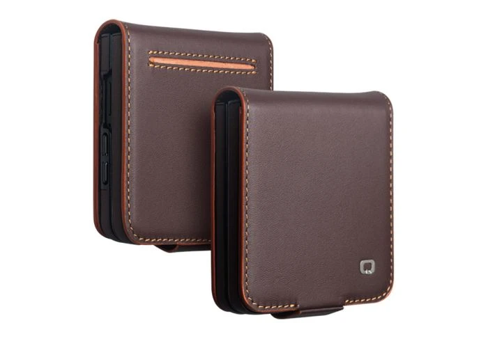 Samsung Galaxy Z Flip8 - QIALINO Slim ægte læder cover med magnetlukning - Mørkebrun