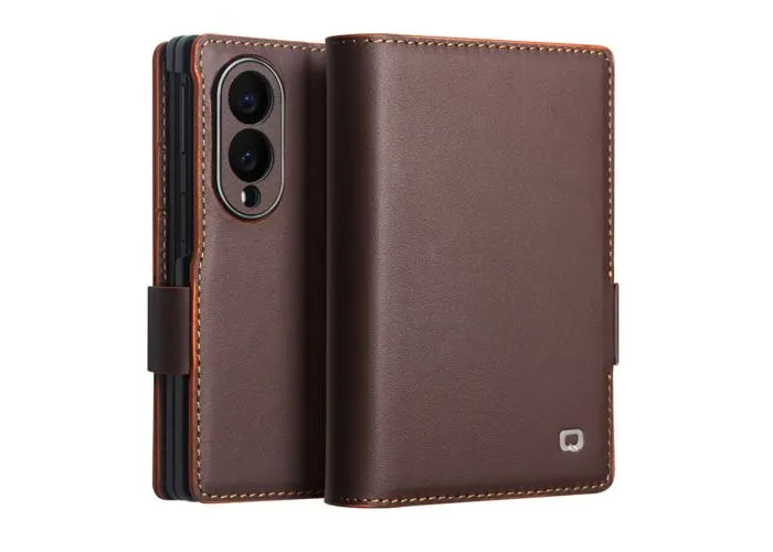Samsung Galaxy Z Fold8 - QIALINO Slim ægte læder cover med magnetlukning - Mørkebrun