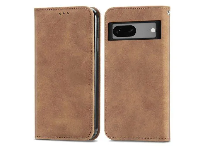 Google Pixel 7a - Flip magnetisk læder cover - Brun