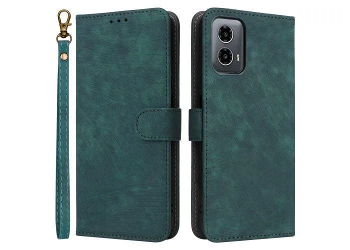 Motorola Moto G34 5G - RFID læder cover / pung - Aftagelig strop - Grøn