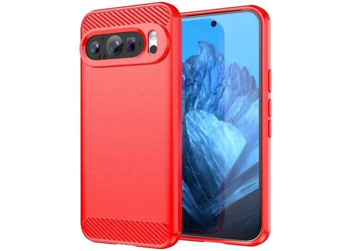 Google Pixel 9 / Pixel 9 Pro - Gummi cover i børstet design - Rød