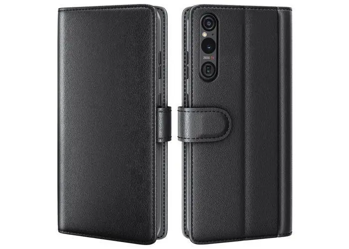 Sony Xperia 1 VI - Ægte læder cover / pung - Sort