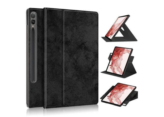 Samsung Galaxy Tab S9 Plus - Læder cover - Roterbar 360 grader - Sort