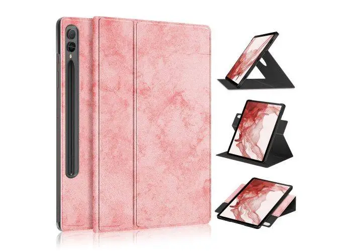 Samsung Galaxy Tab S9 Plus - Læder cover - Roterbar 360 grader - Pink