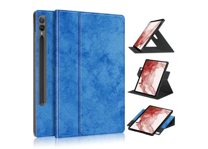Samsung Galaxy Tab S9 Plus - Læder cover - Roterbar 360 grader - Blå