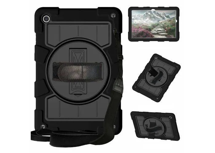 Samsung Galaxy Tab A9 Plus  / Tab A11 Plus - Shockproof Hybrid cover - Aftagelig skulderrem - Sort