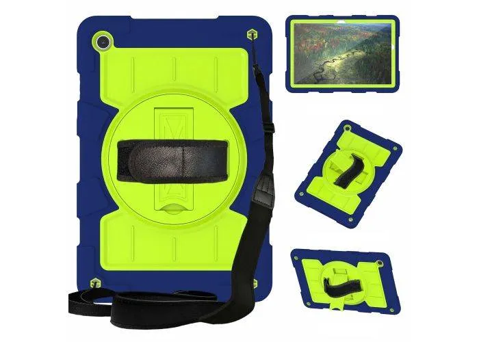 Samsung Galaxy Tab A9 Plus  / Tab A11 Plus - Shockproof Hybrid cover - Aftagelig skulderrem - Blå/Grøn