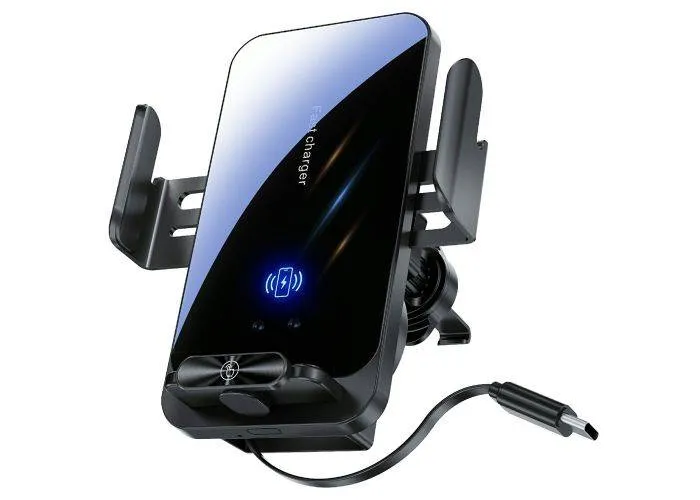 Bilholder med trådløs opladning 15W –  Auto-Clamp & Anti-Shake - Sort