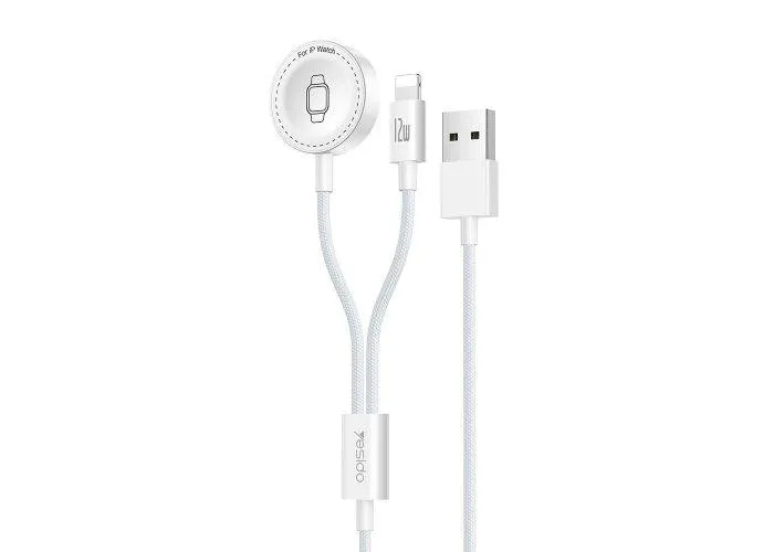 YESIDO Apple watch Lightning / USB-A 2-i-1 Magnetisk hurtig oplader 5W - Hvid - 1 meter