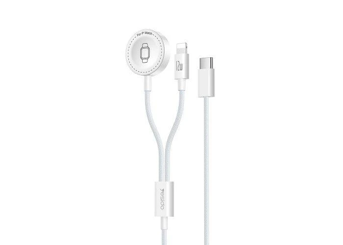YESIDO Apple watch Lightning / USB-C 2-i-1 Magnetisk hurtig oplader 5W - Hvid - 1 meter