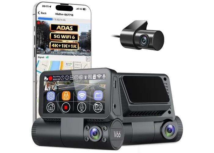 4K-dashcam med touchskærm – 3 kanaler (front, kabine, bag) – WiFi, GPS, ADAS, nattesyn – Bil-DVR