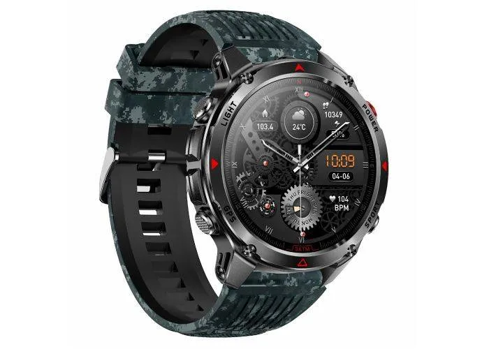 Smartwatch - Vandtæt 30m - Dansk sprog - puls/blodtryk - Bluetooth - Blå/kamouflage