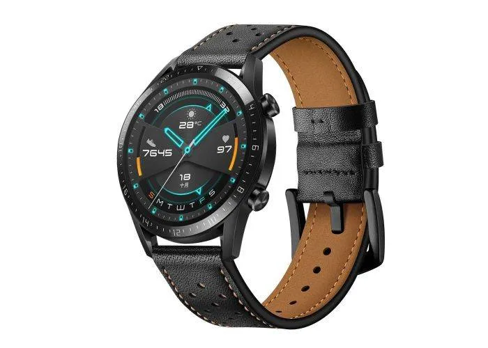 Galaxy Watch 46mm / Huawei Watch GT 46mm / Garmin Vivoactive 4 - Ægte læder rem 22mm - Sort