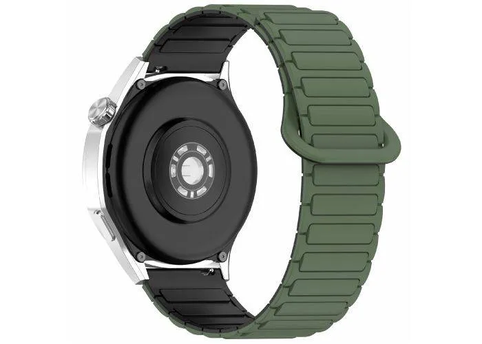 Samsung Galaxy Watch7 /6 /5 / FE -  44/40mm - Magnetisk silikone rem -  - til håndled 139mm-220mm - Militærgrøn/sort