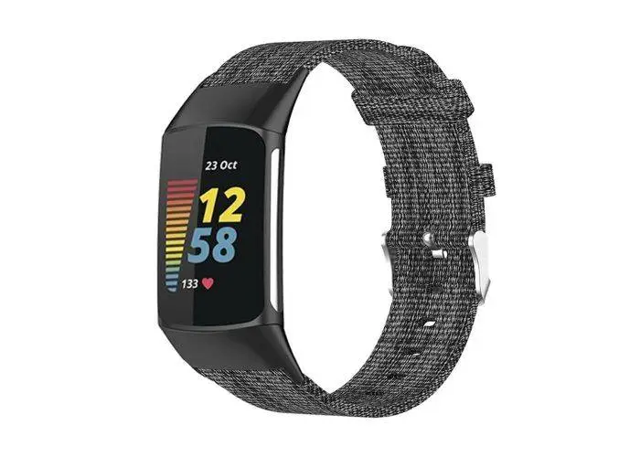 Fitbit Charge 5 - Blød nylon urrem - Åndbar - Sort/grå