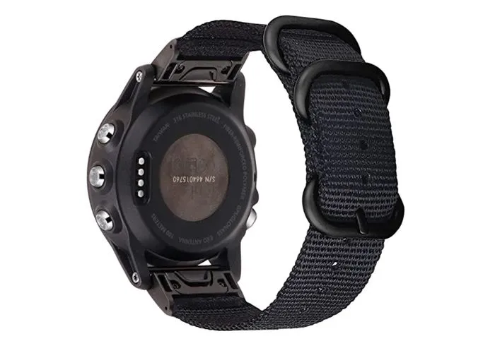 Garmin Fenix 7S / 6S Pro / 5S Plus - Urrem i tekstil 20mm med spænde i rustfrit stål - Sort