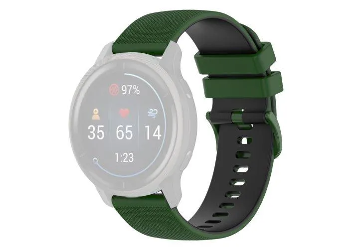 Garmin Venu 2 Plus / Venu SQ / SQ 2 - Silikone rem 20mm - Militærgrøn/Sort