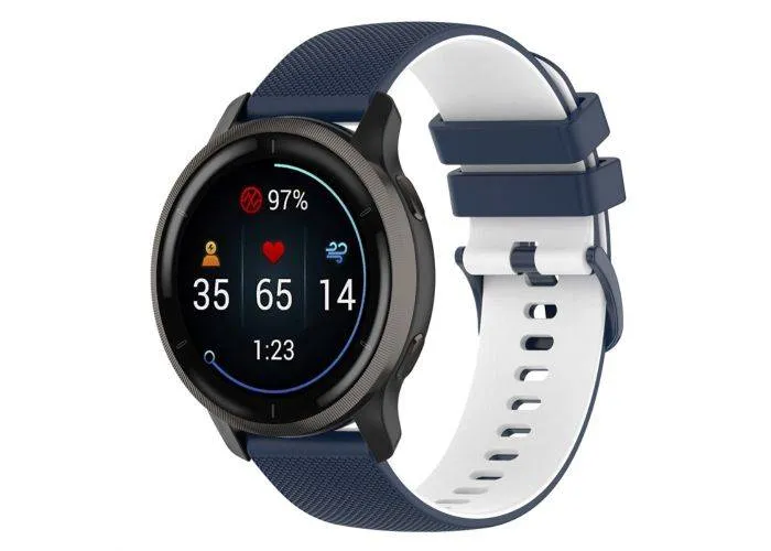 Garmin Vivoactive4 45mm / Venu 2 -  Silikone rem 20mm - Marineblå/Hvid