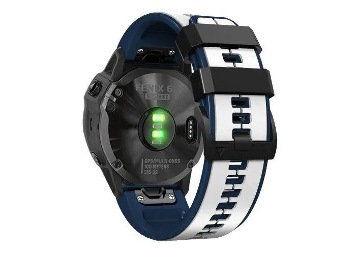 Garmin Fenix 7 / Fenix 7 Solar / 7 Sapphire Solar - Silikone rem 22mm - Hvid/Blå