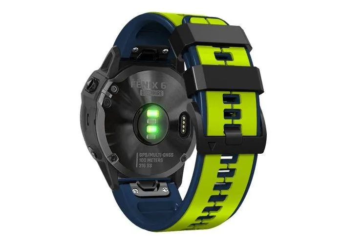 Garmin Fenix 7 / Fenix 7 Solar / 7 Sapphire Solar - Silikone rem 22mm - Lime/Blå