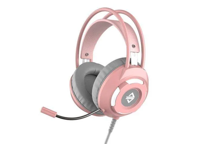 AJAZZ X120 - GAMING Høretelefoner med LED lys - Noise Cancelling - USB kabel 2.2m - Pink