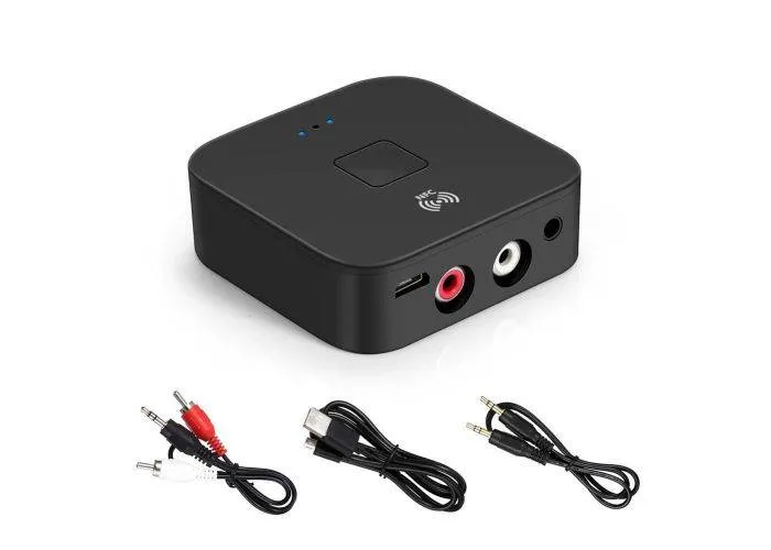 Bluetooth V5.0 modtager / receiver - Understøtter NFC - 3.5 mm + Phono - Sort
