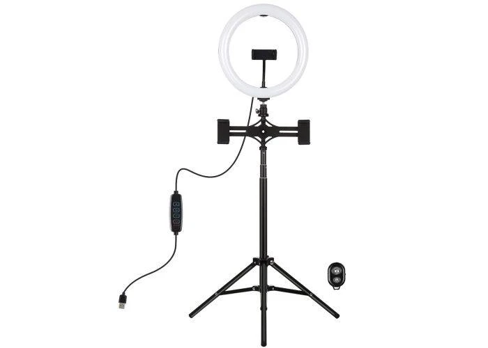 PULUZ 10.2" Dæmpbar LED Ring med Dual holder til iPhone/smartphone - Inkl. Tripod H: 1.65cm
